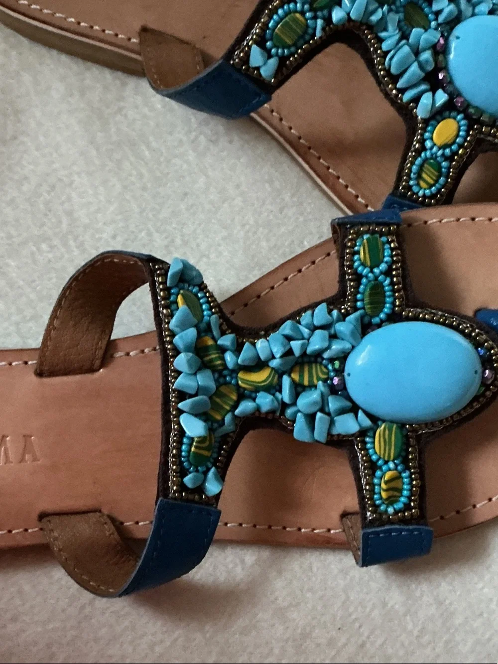 Turquoise Beaded Slide Sandals for Women